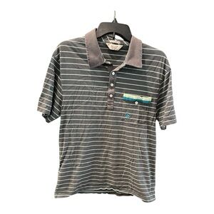 Original Penguin Heritage Slim Fit Gray Striped Short Sleeve‎ Polo Shirt Size XL